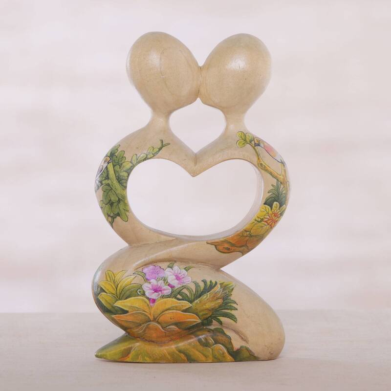 Novica Handmade Blossoming Romance Wood Statuette