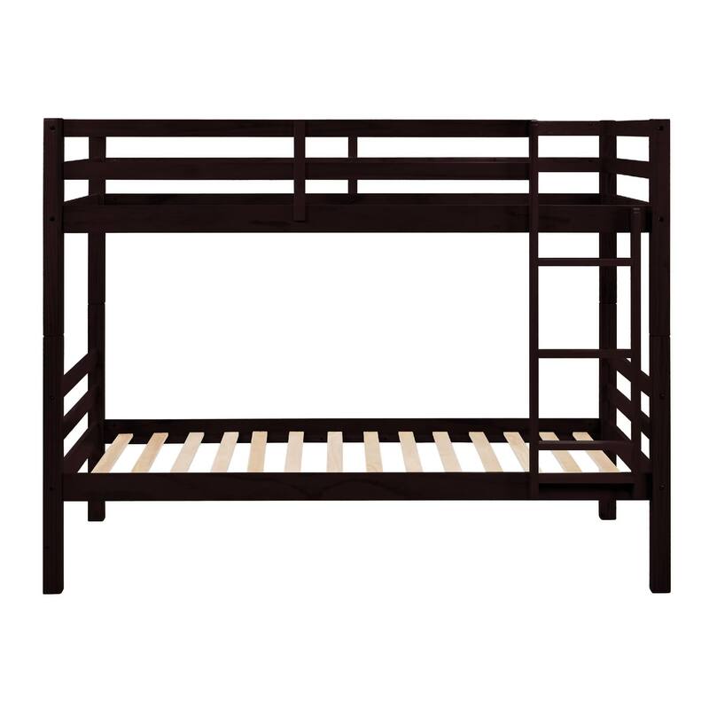 Twin Bunk Bed,Wooden,High Guardrail,Ladder,Kids Teens,Dorm Guest