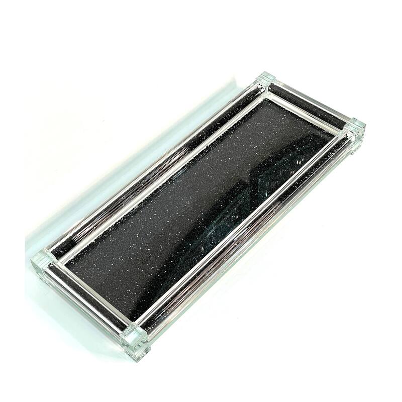 Ambrose Exquisite Small Glass Tray in Gift Box - 15.5 In. L x  6.5 In. W x 1.5 In. H - Black