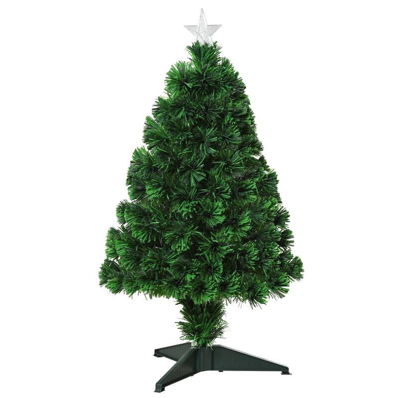 2.5FT Tall Pre-Lit Tabletop Artificial Christmas Tree with Fiber Optic LED Lights & 85 Tips(2PCS Sets) - Green - 2.5 Foot