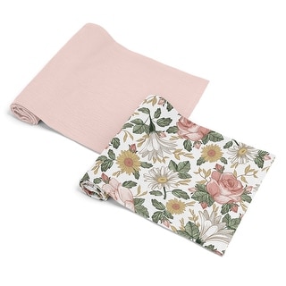 Sweet Jojo Designs Vintage Floral Boho Girl 2 Pack 100% Cotton Muslin Baby Swaddle Receiving Blankets - Solid Pink, Shabby Chic