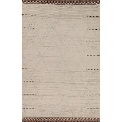 Earth Tone Moroccan Oriental Area Rug Handmade Trellis Wool Carpet - 7'6"x 10'8"