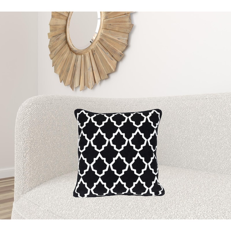 HomeRoots 18" X 18" Black 100% Cotton Geometric Zippered Pillow