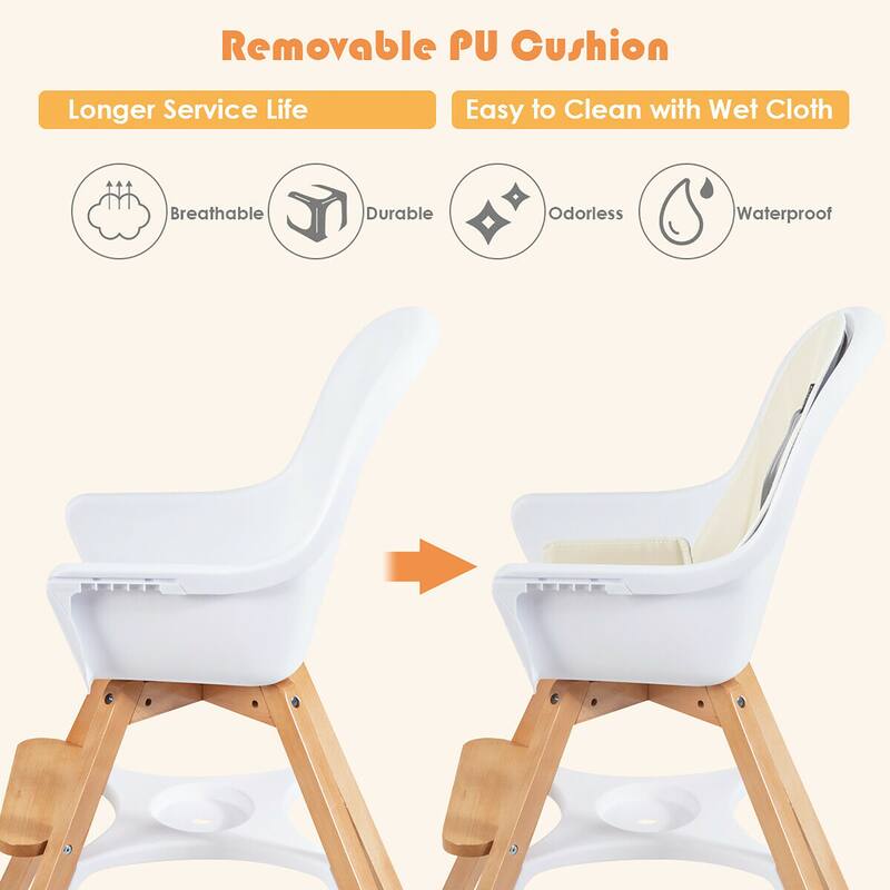 Costway 3-in-1 Convertible Wooden Baby High Chair w/ Tray Adjustable