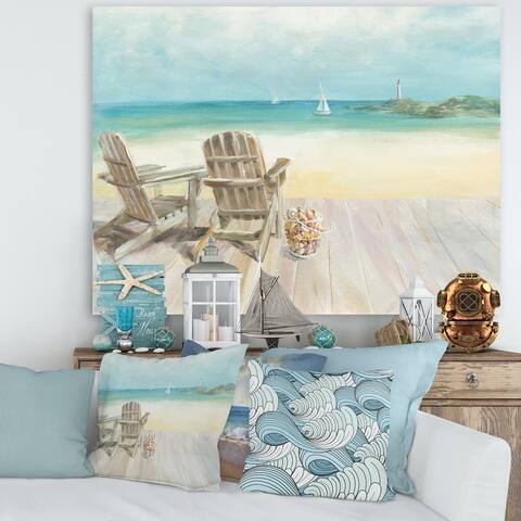 Designart 'Seaside Morning no Window' Coastal Gallery-wrapped Canvas - Blue
