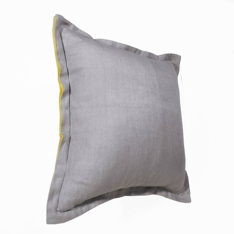 Sevita Hand-Woven Solid Linen Throw Pillow, 20" x 20" - Gray/Yellow