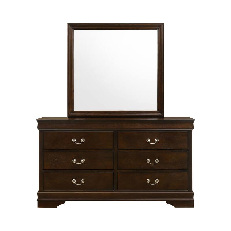 Nim Wide Dresser and Mirror with Molded Trim, 6 Drawers, Dark Brown