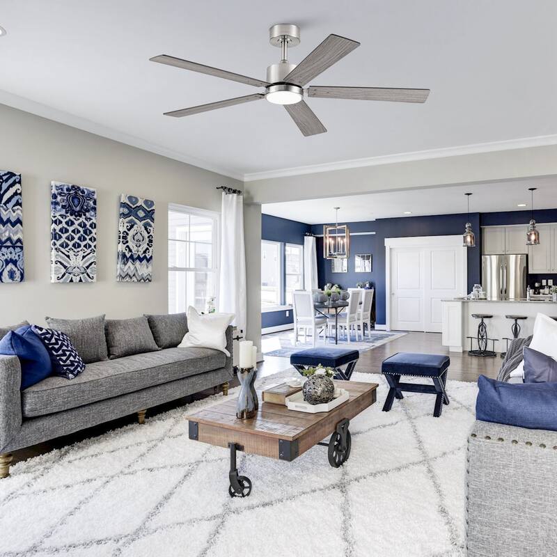 52" Modern Brushed Nickel Plywood Integrated LED Dimmable Ceiling Fan with Light