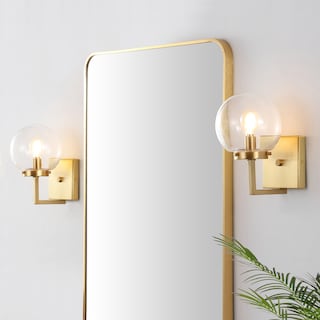 SAFAVIEH Lighting Ganon Wall Sconce (Set of 2) - Satin Brass/Clear - 6"W x 7"D x 9"H