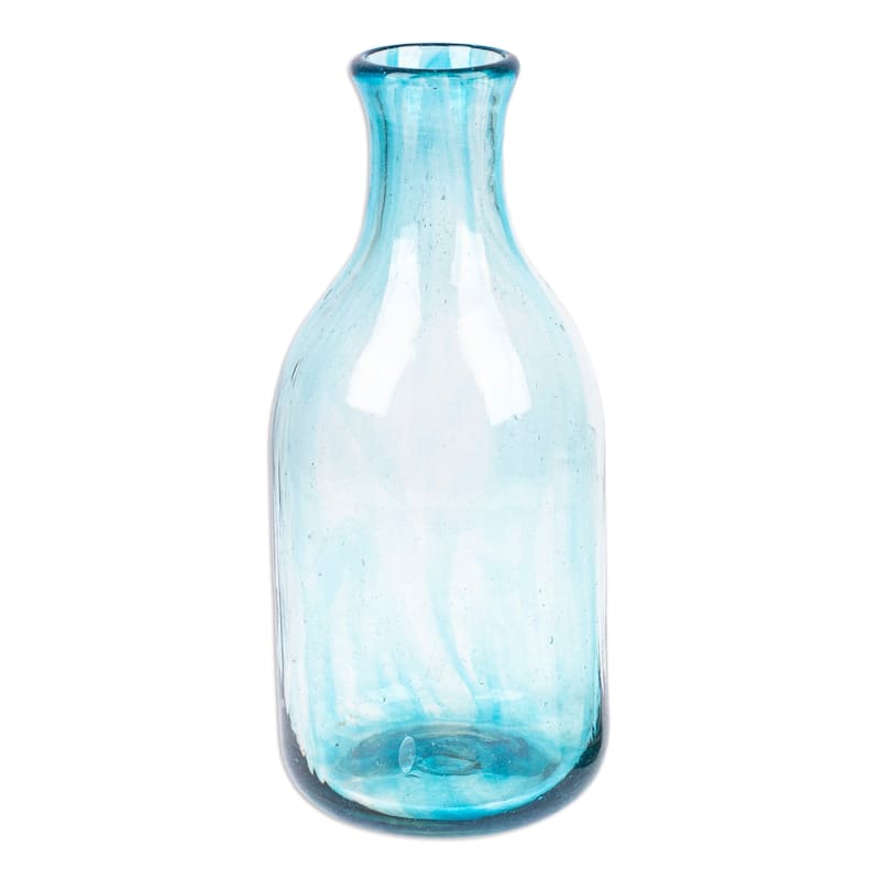 Novica Handmade Delicate Aqua Handblown Recycled Glass Carafe And Glass Set (Pair)