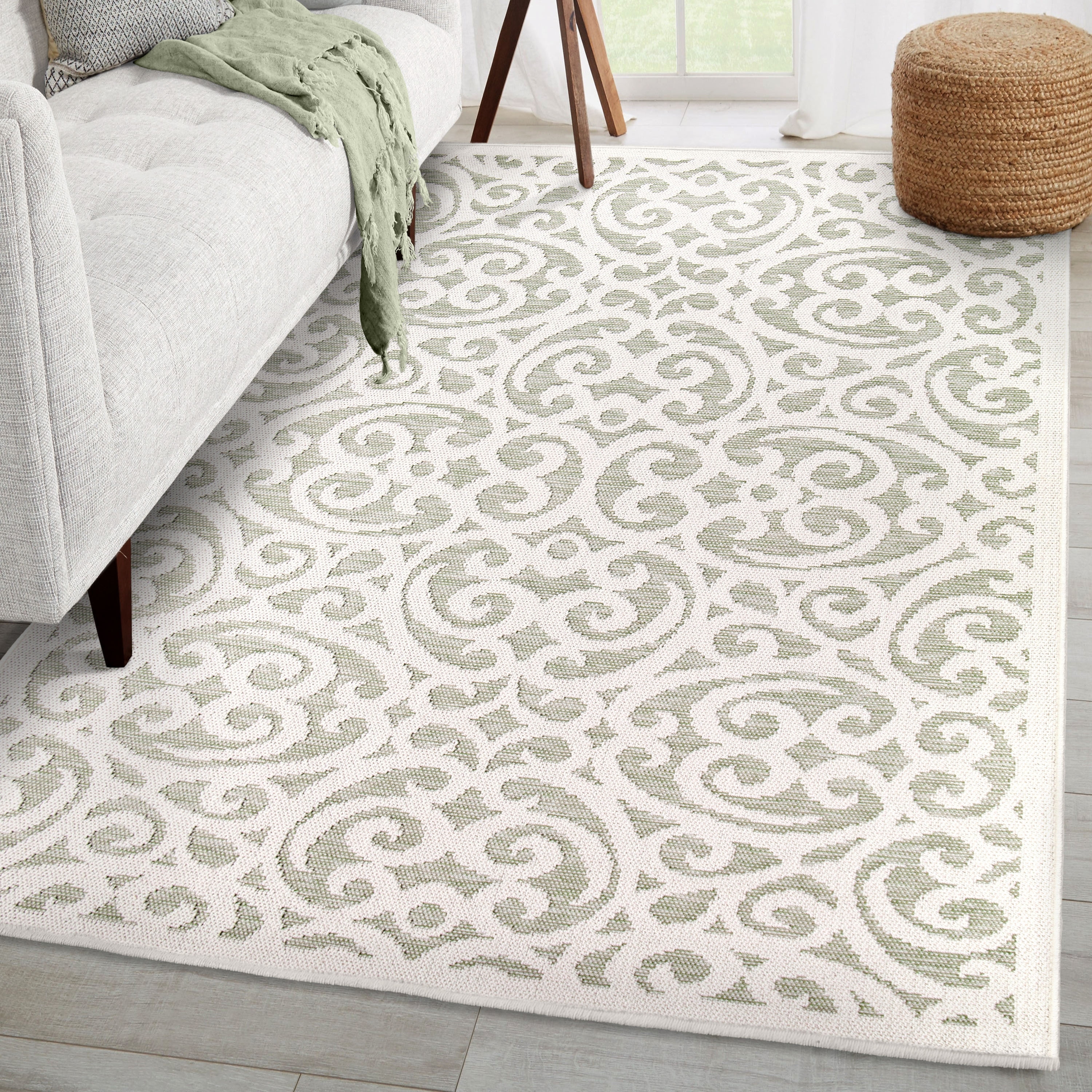 Orian Rugs Knitweave Tillman Natural Verde Green Washable Outdoor Rug