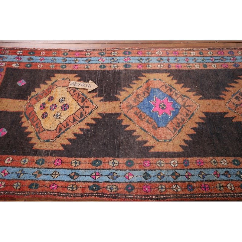Ardebil Persian Vintage Runner Rug Hand-Knotted Wool Carpet - 3'6" x 13'0"