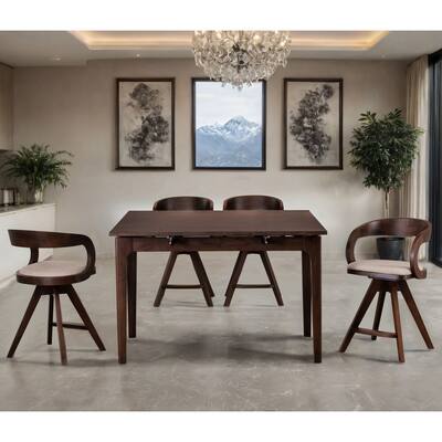 Furniture of America Abigail IX Mid-Century Modern 5-Piece Walnut 53-inch 2-Leaf Extendable Counter Height Dining Set