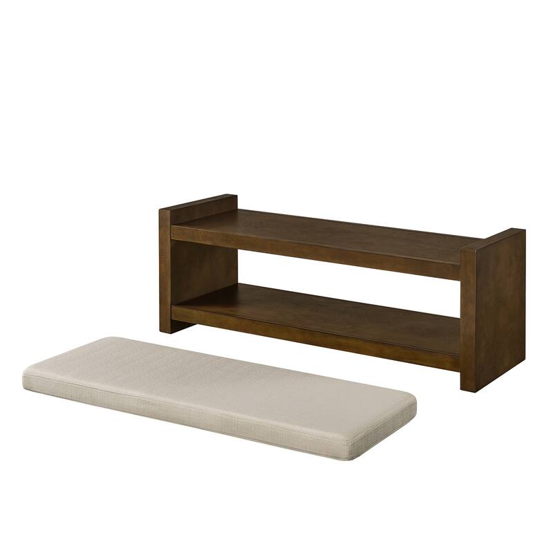 47" Accent Bench with Lower Shelf Shoe Rack Modern Compact Bed End Bench with Storage for Bedroom Seating, Removable Cushion