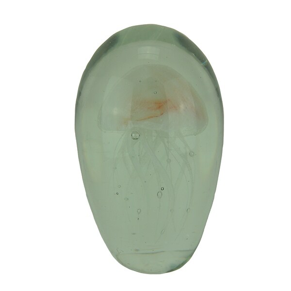 Glow In The Dark White Jellyfish Art Glass Paperweight - 6.5 X 3.5 X 3.5 inches
