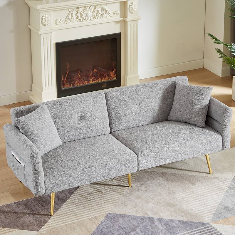 Loveseat with Side Pocket, Sleeper Sofa Bed with Foldable Armrest, Accent Sofa with Adjustable Backrest - Grey