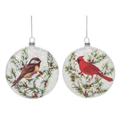 Transpac Glass 5.5 in. Multicolored Christmas Painted Winter Bird Ornament Set of 2