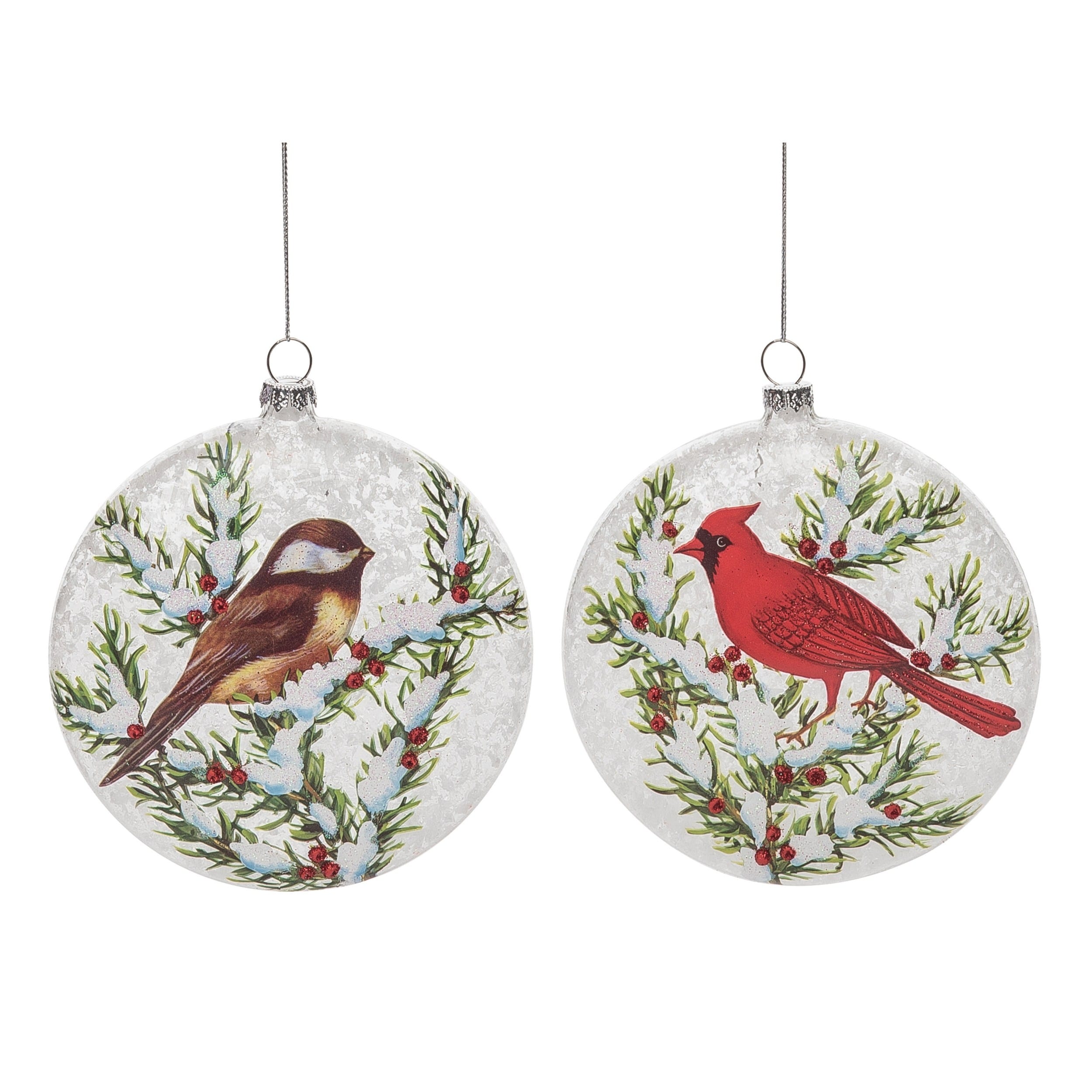 Multicolored Christmas Painted Winter Bird Ornament Set of 2