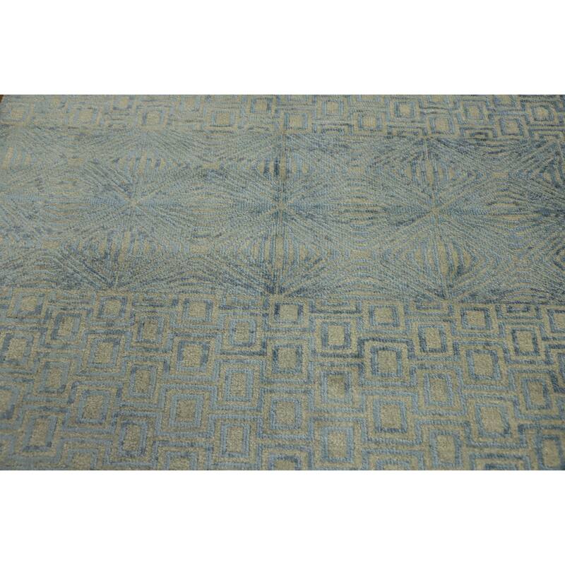 Hand-knotted Modern Wool Grey Geometric Area Rug Oriental Carpet - 7' 3'' X 5' 2''