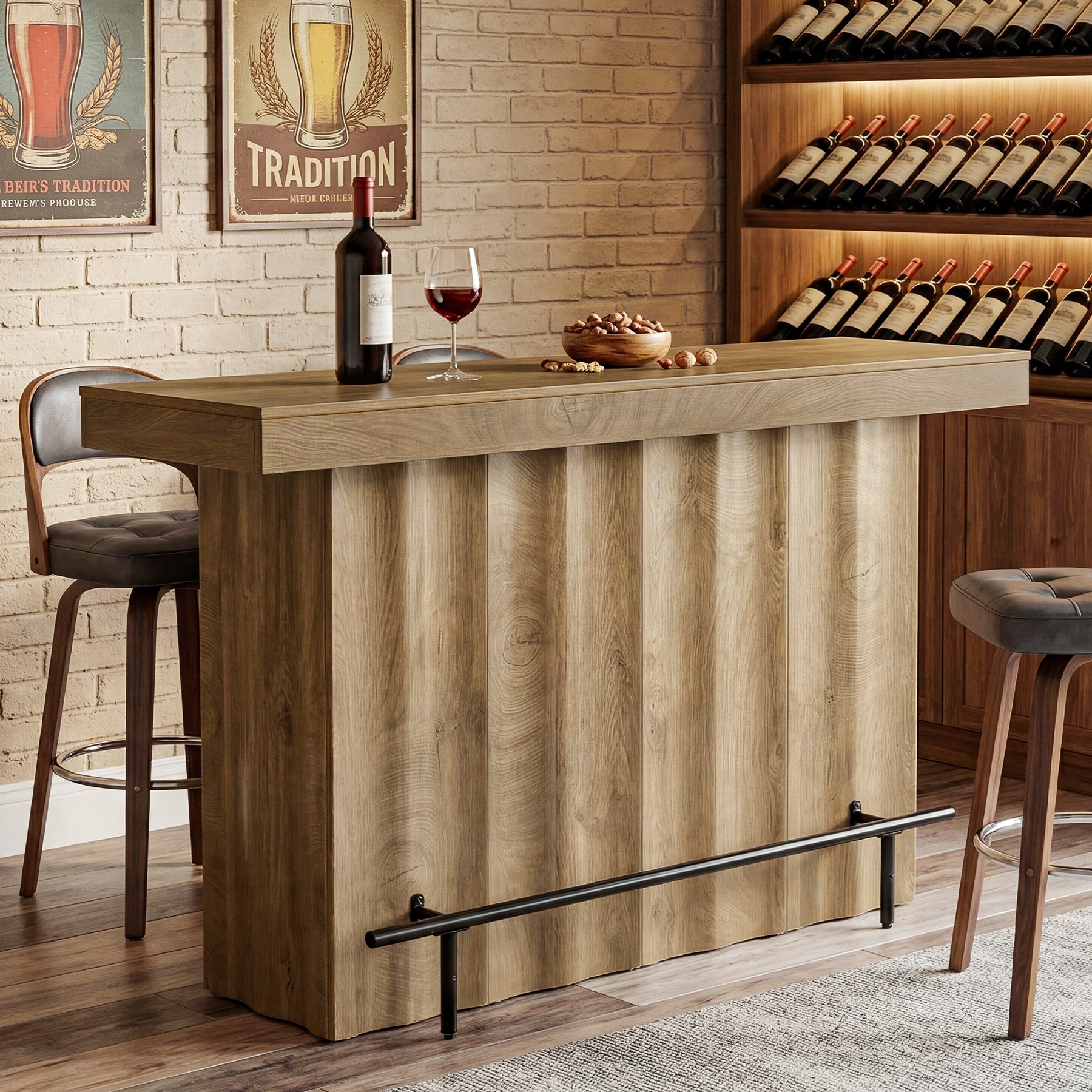 63'' Bar Table with 2-Tier Storage Shelves, Farmhouse Bar Height Pub Table