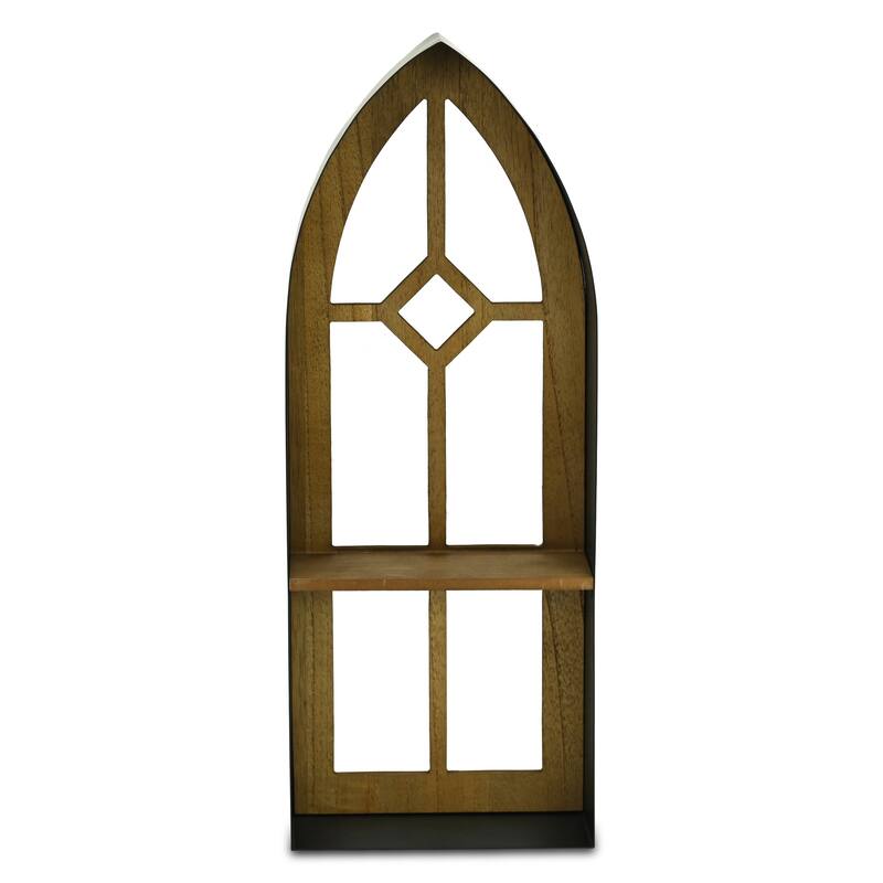 Meliora Cathdral Window Metal & Wood 2 Tier Wall Shelf