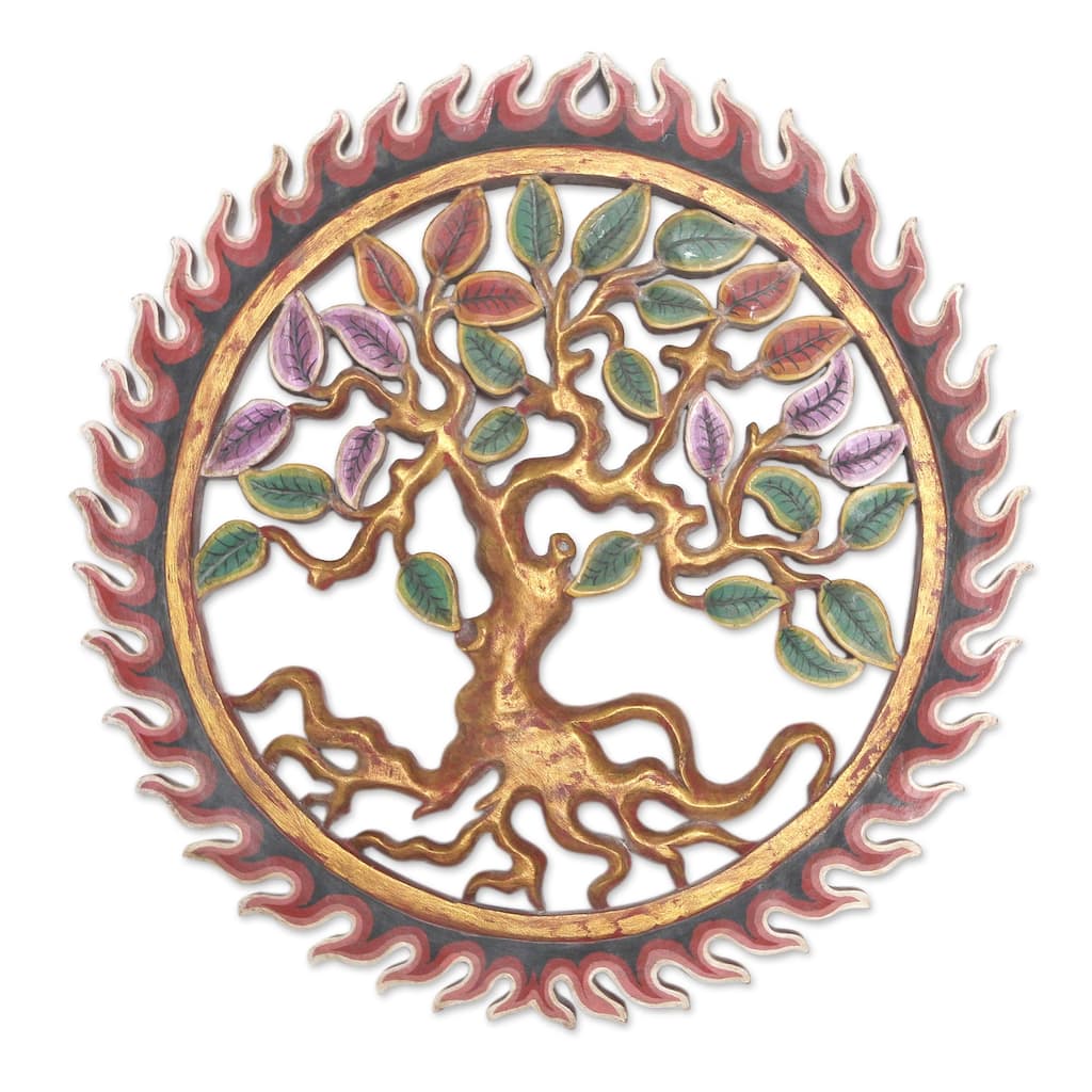 Novica Handmade Lush Banyan Wood Relief Panel