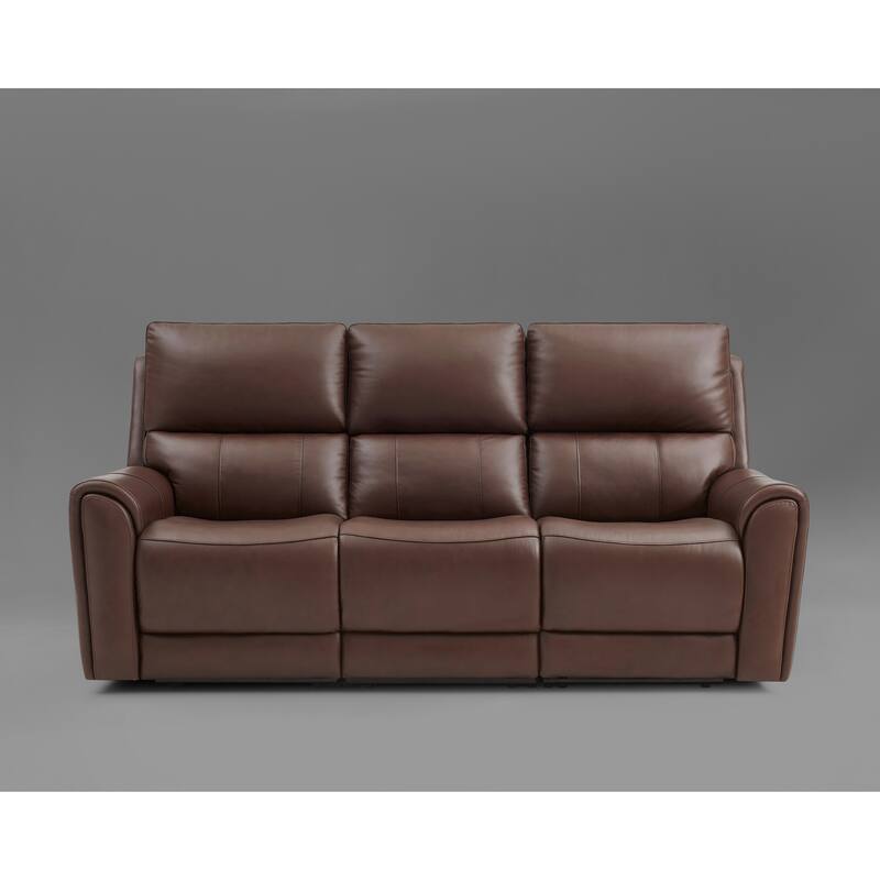 86.5'' W Top Grain Leather Triple Power Sofa with Adjustable Power Headrest and Lumbar & Extendable Legs - Dark Brown