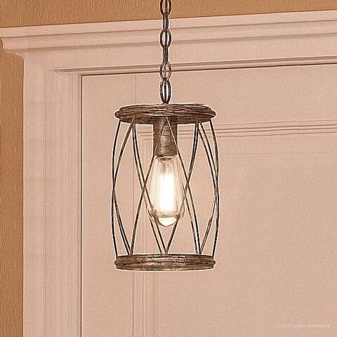 Luxury French Country Pendant Light, 11.25"H x 6.5"W, with Shabby Chic Style, Gold Accented Silver Leaf Finish