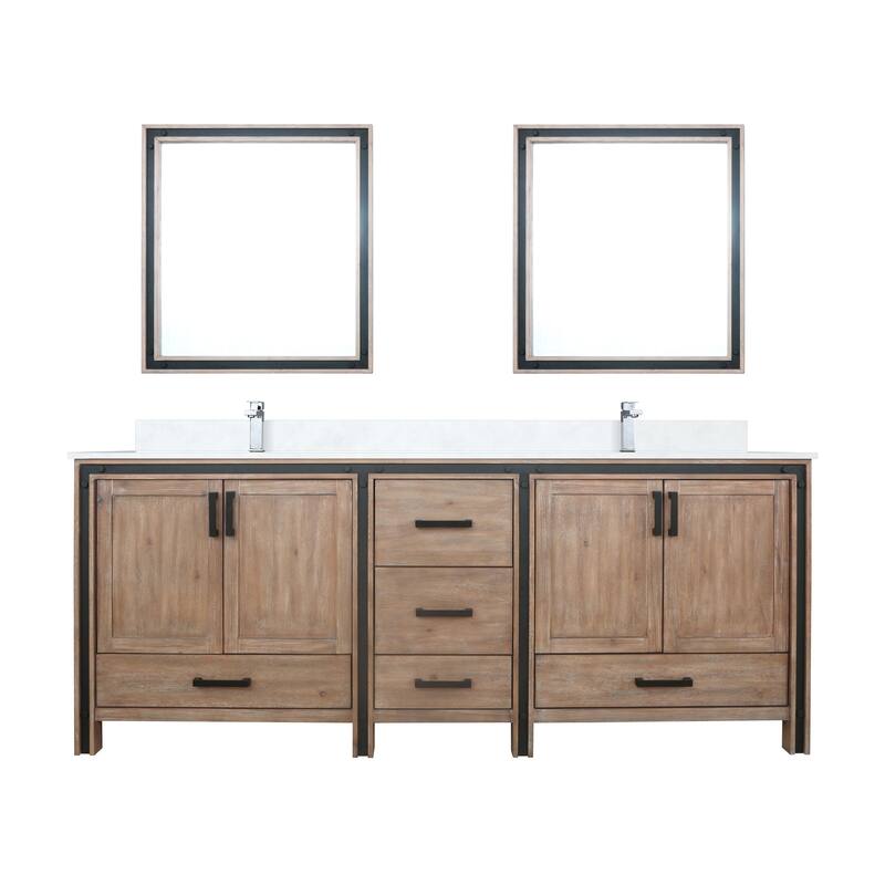 Ziva 84 in W x 22 in D White Double Bath Vanity, White Quartz Top, Faucet Set and 34 in Mirrors