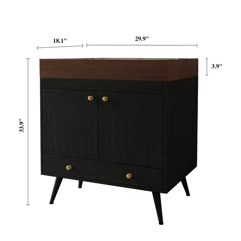 Free-standing Bathroom Vanity with Faux Marble Top & Ceramic Sink, 30" Double Door Storage Cabinet, Waterproof Engineered Wood
