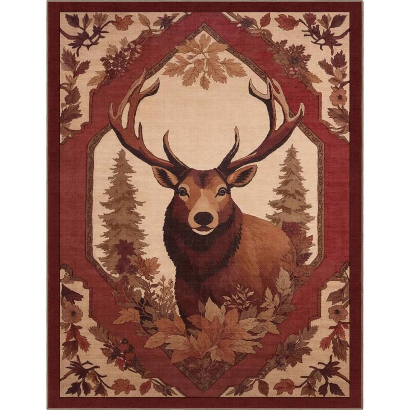 Well Woven Apollo Deer with Antlers Novelty Animal Print Flat-Pile Rug