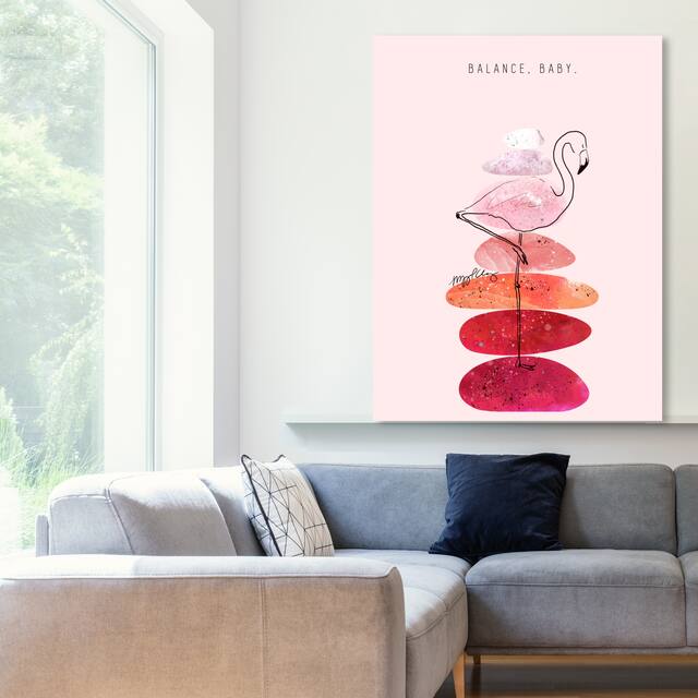 Oliver Gal 'Maggie P Chang - Flamingo and Stacked Stones' Animals Wall Art Canvas Print - Pink, Red