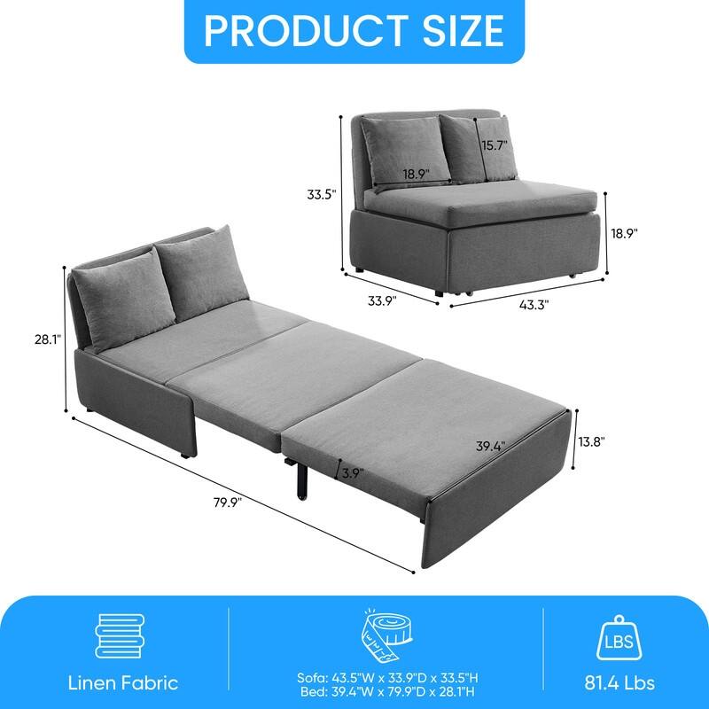 Mixoy Full/Queen Size Sofa Bed,2 in 1 Convertible Linen 1-Seater/Loveseat Sleeper Sofa Couch with Cushions