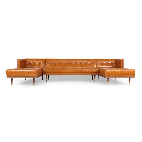 Kardiel Woodrow Box Top Grain Leather Mid-century Sofa U Sectional