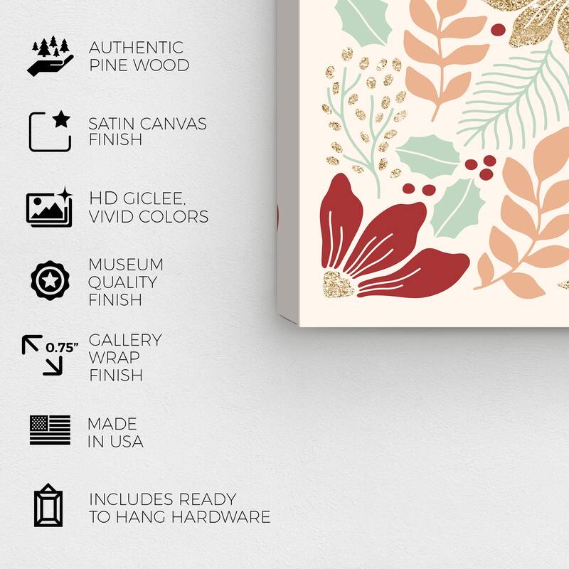 Wynwood Studio Canvas Floral and Botanical Glam Floral Holidays Gold Modern & Contemporary Wall Art Canvas Print