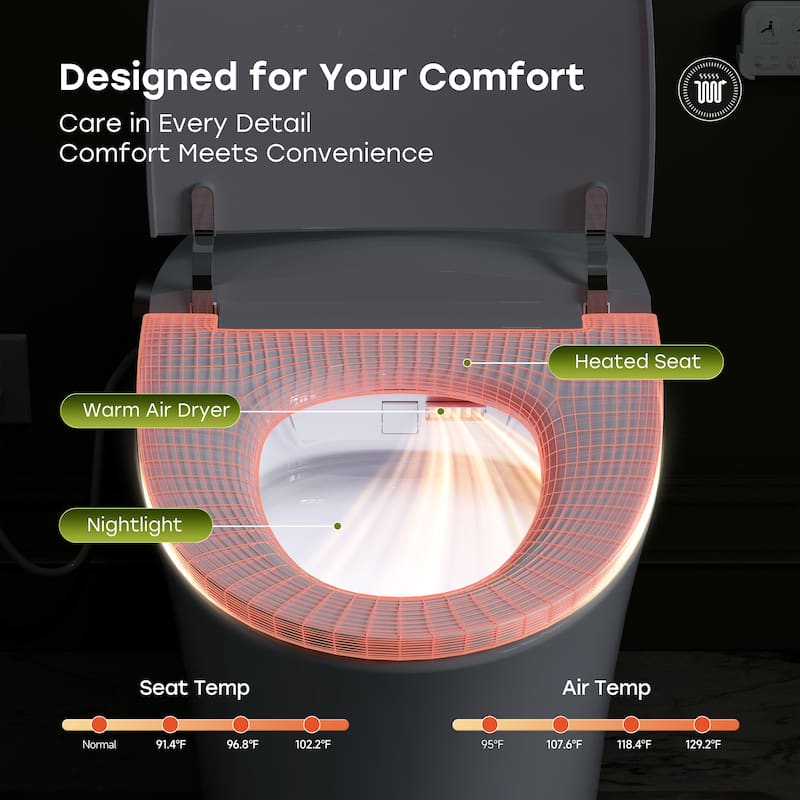 HOROW Elongated Bidet Toilet with Tank Auto Flush UVC Sterilization White - 12 inch Rough In - N/A