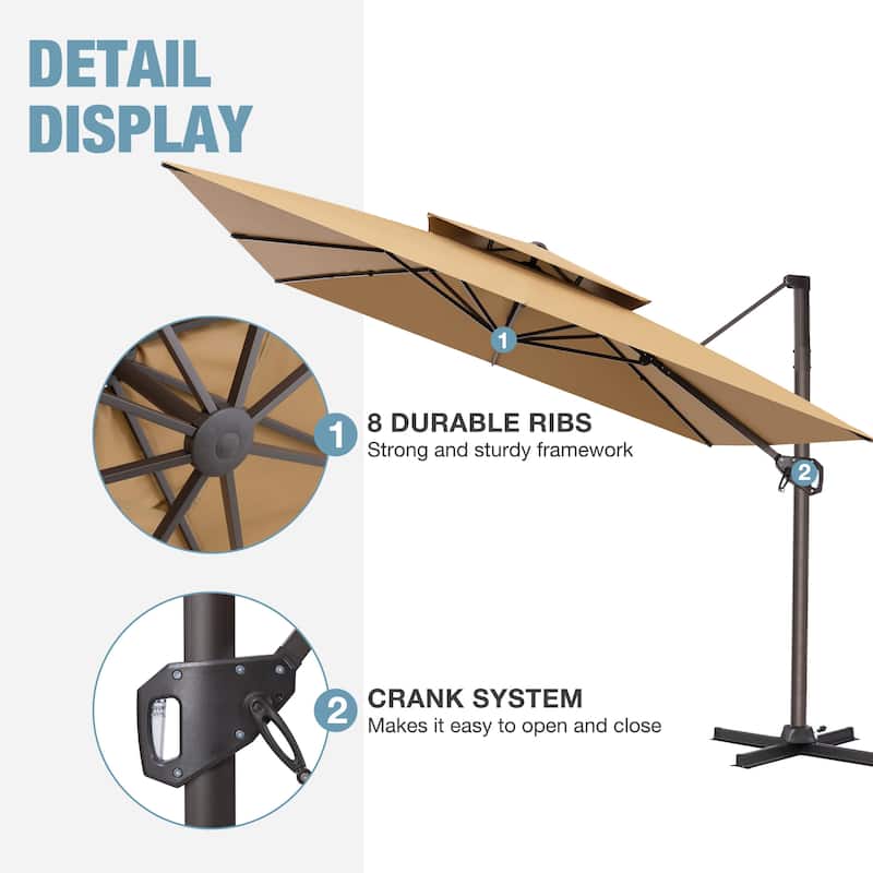 VredHom Patio Outdoor 11 x 11 FT Cantilever-Offset Umbrella with HDPE Base