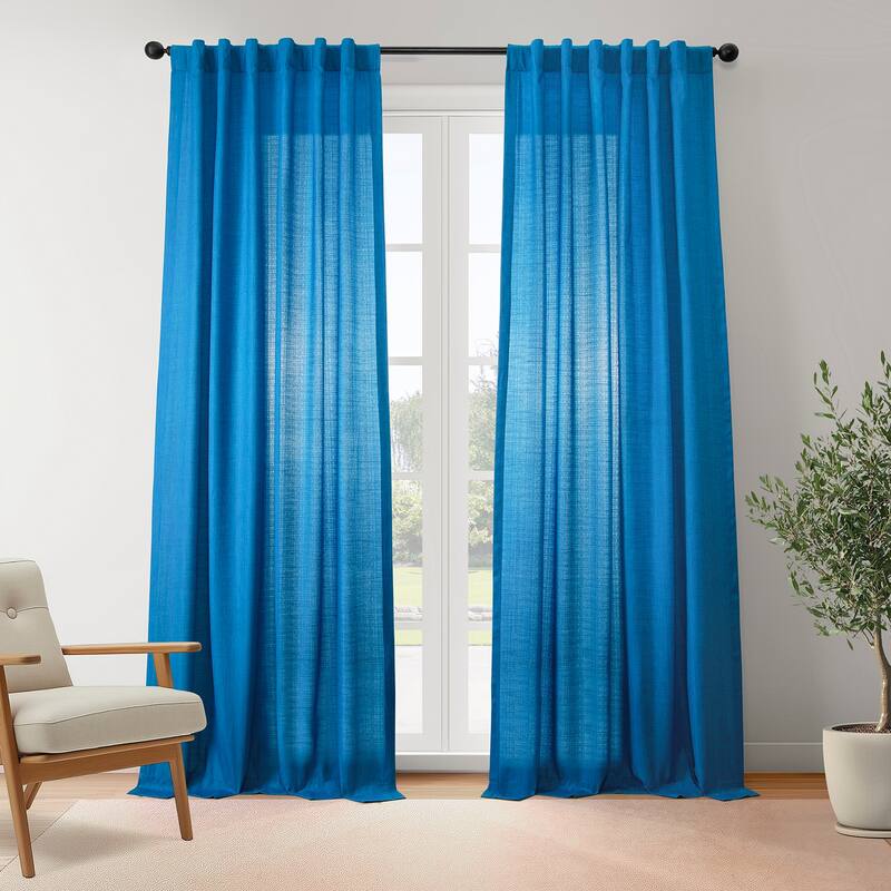 Exclusive Fabrics Rustic Linen Weave Light Filtering Curtains for Bedroom & Living Room Curtains - 2 Panel Drapes - 50 X 108 - Blue