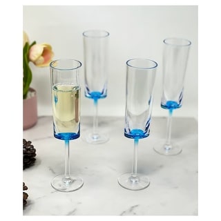 LeadingWare Oval Halo Acrylic Champagne Flutes Set of 4, (4oz) - 1.96" W x 1.96" L x 8.46" H