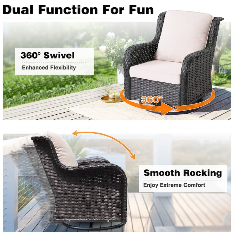 OVIOS 3-piece Patio Wicker Swivel Chair Set