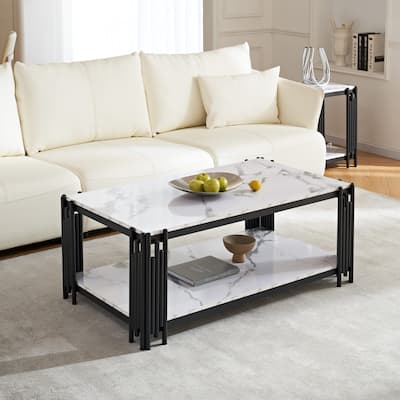 Rectangle End Table Coffee Table with Shelf Center Table