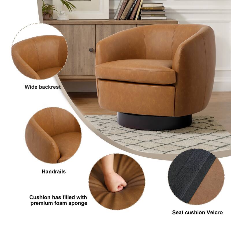 UIXE 2 Set Modern PU Leather Swivel Barrel Chairs Rounded Accent Chair
