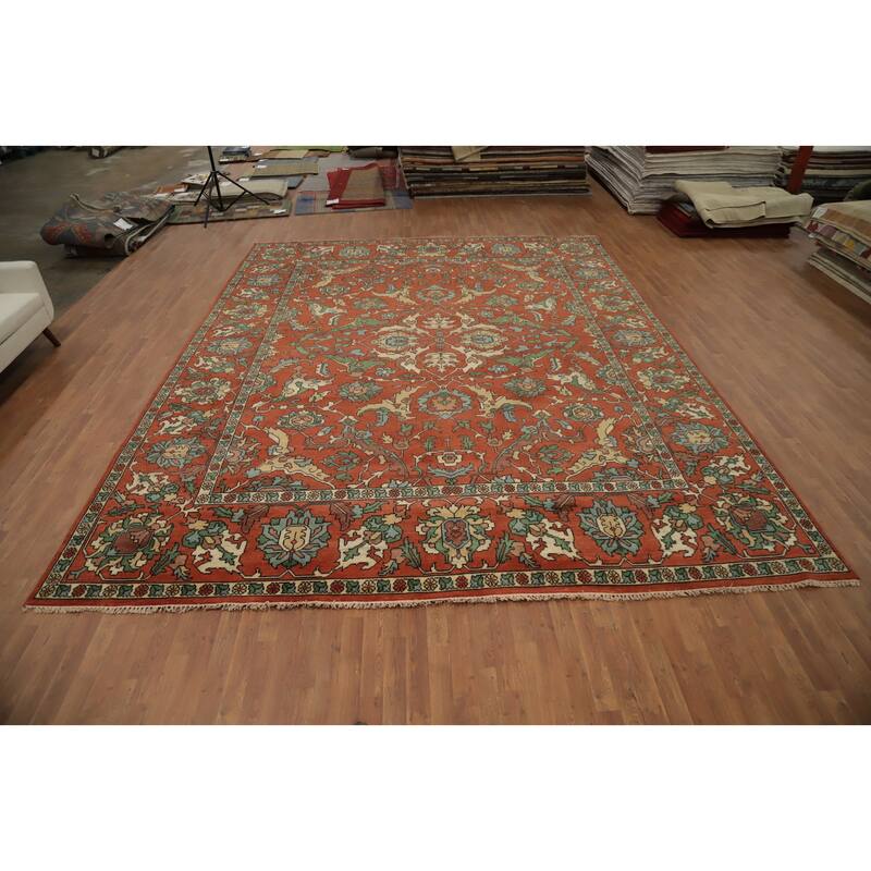 Hand Knotted Oriental 100% Wool Carpet Transitional All-Over Oranges & Rust Oushak Area Rug - 14' 10'' X 11' 9''
