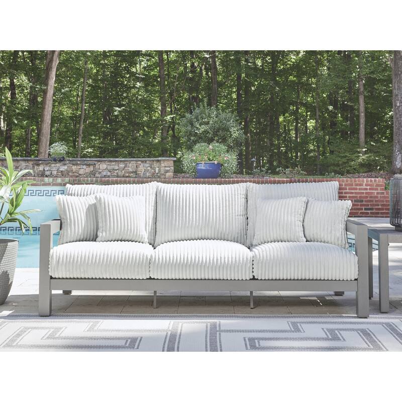 Signature Design by Ashley Moonlight View Gray/White Outdoor Sofa with Cushion - 90"W x 38"D x 37"H