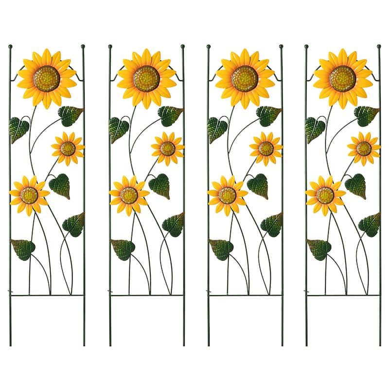 4 Pack Outdoor Metal Panel Garden Trellises for Climbing Plants with Stakes By Glitzhome - Green