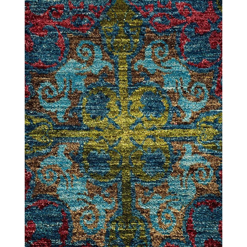 Overton Handknotted Wool Vintage Inspired Contemporary Suzani Green Area Rug - 22' 6" x 12' 2"