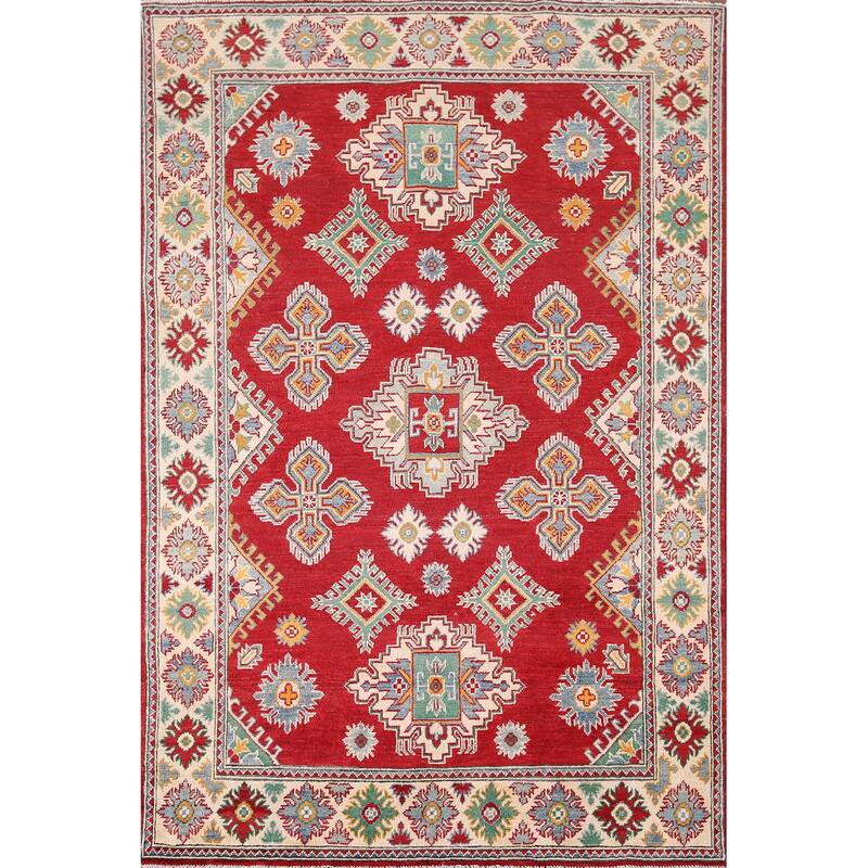 Red Kazak Area Rug Handmade Oriental Wool Carpet - 4'10" x 6'11"