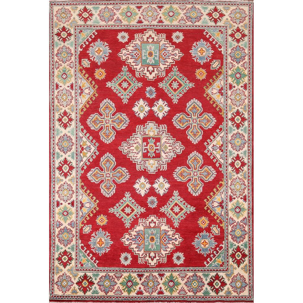 Red Kazak Area Rug Handmade Oriental Wool Carpet - 4'10" x 6'11"