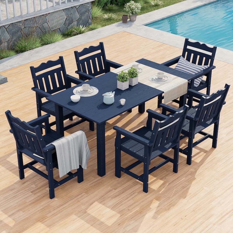 HIPS Outdoor Dining Set, Ergonomic Patio Chairs and Table(Set of 7) - Navy Blue