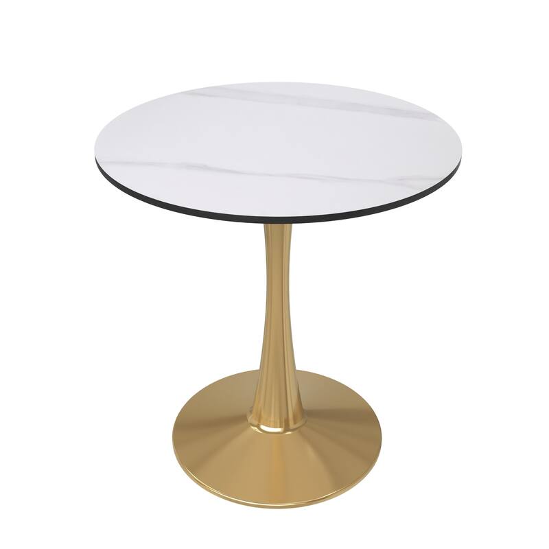 Bristol 27" Round Dining Table Sintered Stone Top & Gold Finish Stainless Steel Pedestal Base for Kitchen and Dining Room